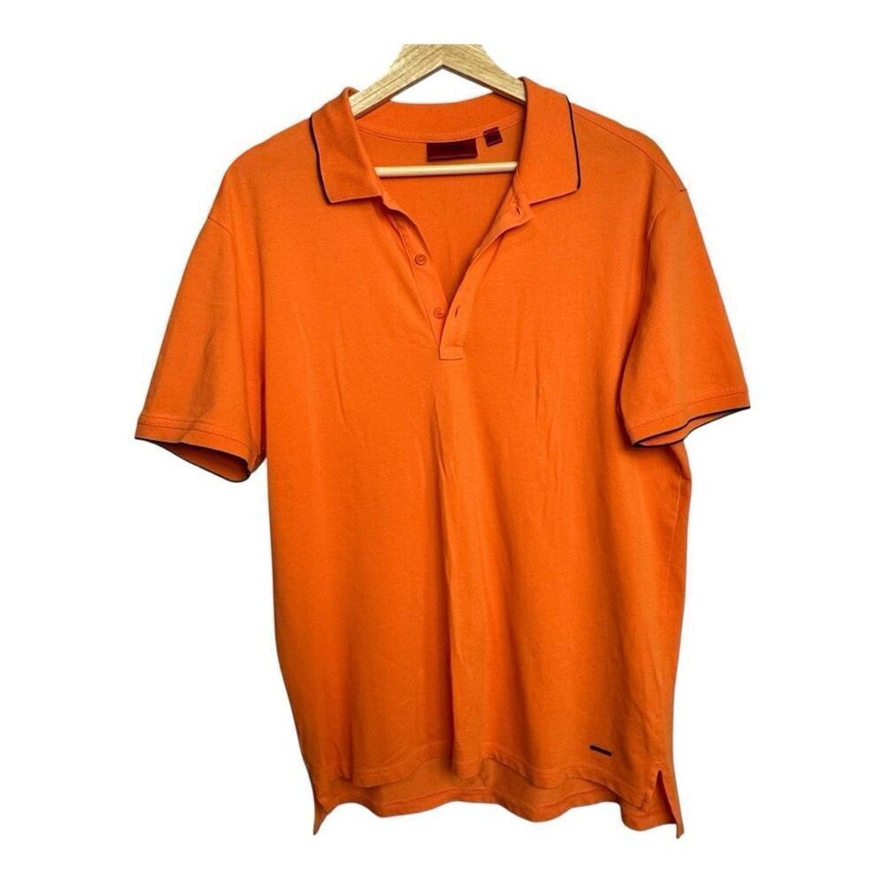 Hugo Boss Delorian Polo Shirt Men's L‎ Orange  Cotton Blend Short Sleeve